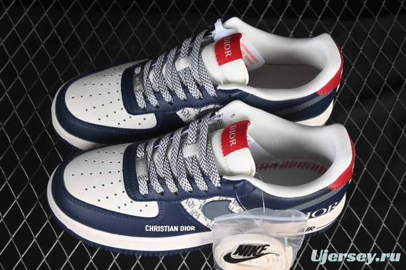 Nike Air Force 1 '07 Low Dior Collaboration White Blue Gray Hook Casual Sneakers - XD2588-603