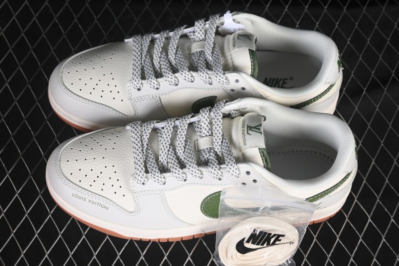 Nike SB Dunk Low LV Collaboration Matcha Green Gum Sole Anniversary High-End Custom Low-Top Casual Skate Shoes - JP1628-032