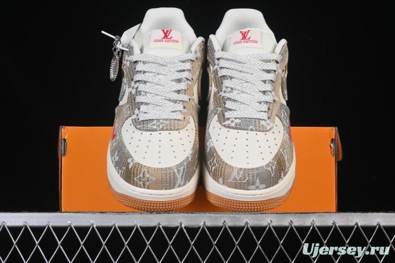 Nike Air Force 1 '07 Low LV Collaboration Grey Brown Floral Canvas Casual Sneakers - DF0188-076