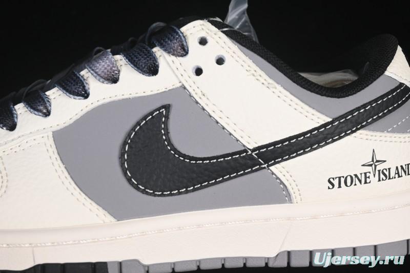 Nike SB Dunk Low Stone Island Collaboration Beige Grey Black Patchwork Anniversary Custom Low-Top Casual Skate Shoes - JP8028-041