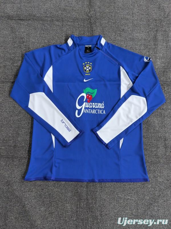 2002 Brazil Color Blue Half Zipper Jacket+Long Pants