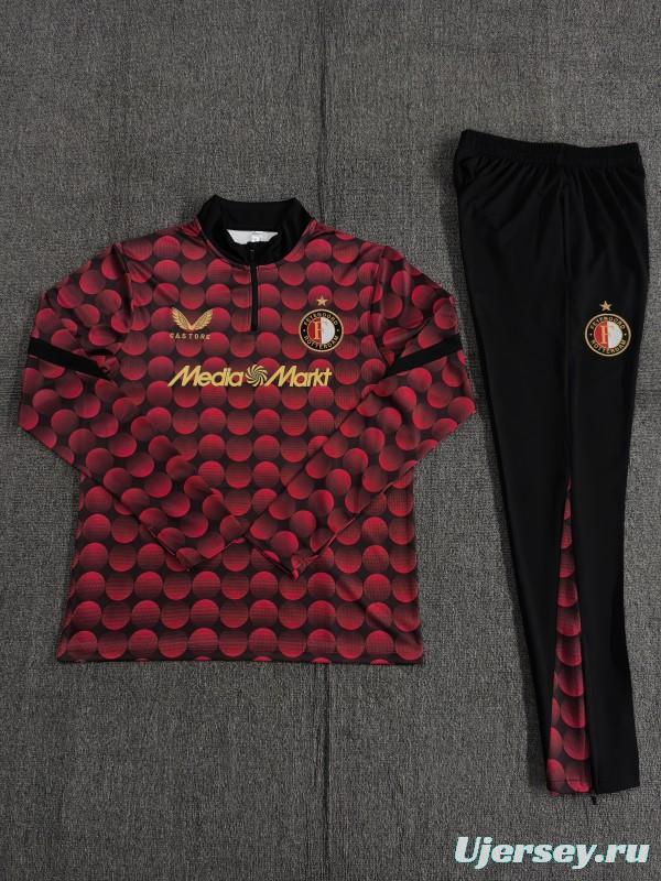 25/26 Kids Feyenoord Red Black Camouflage Half Zipper Jacket+Long Pants