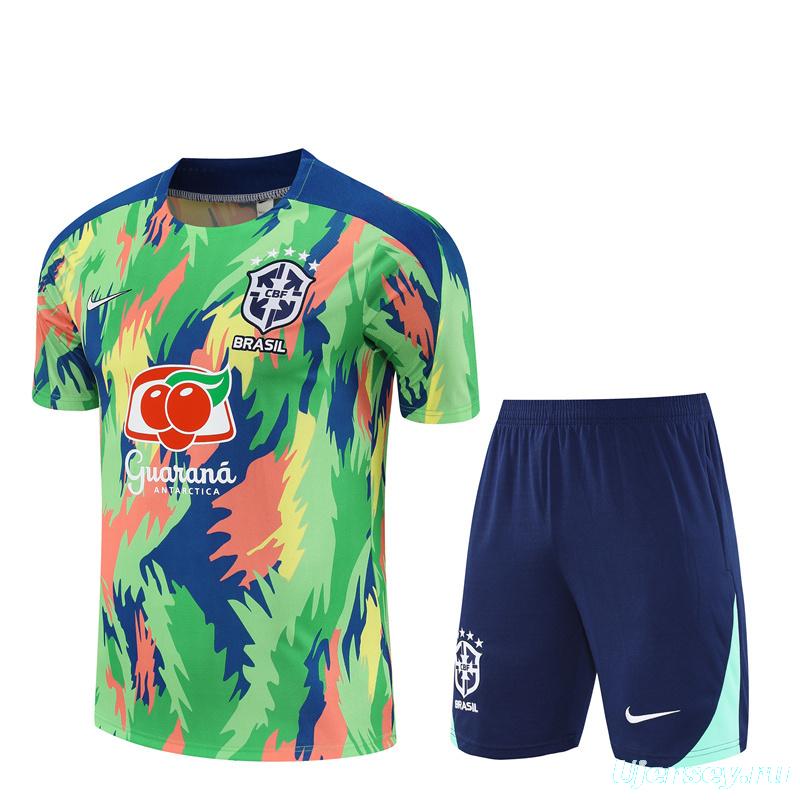25/26 Brazil Blue Green Camouflage with XS Short Sleeve+Soccer Shorts