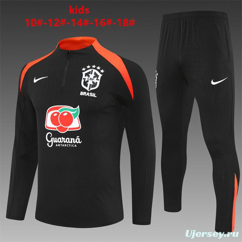 Player Version 25/26 Kids Brazil Black Half Zipper Jacket+Long Pants