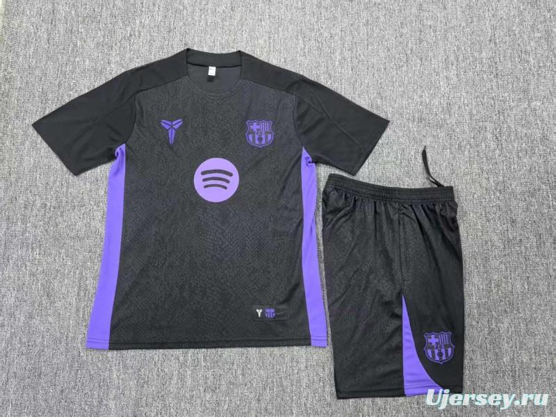 25/26 Kids Barcelona Black Joint Edition Short Sleeve+Soccer Shorts