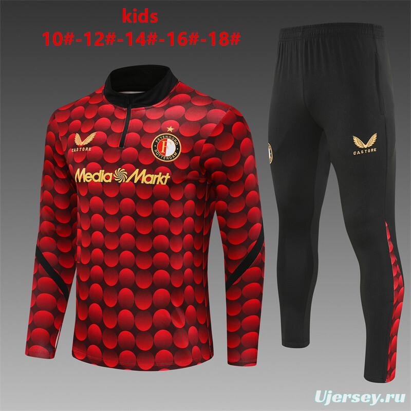 25/26 Kids Feyenoord Red Black Camouflage Half Zipper Jacket+Long Pants