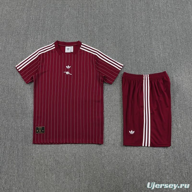 25/26 Arsenal Adidas Original Wine Short Sleeve Jersey+Shorts