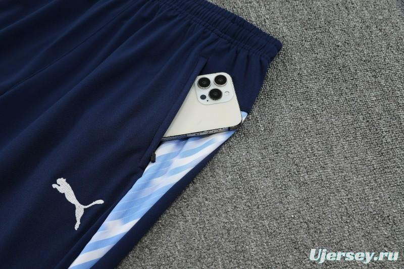 25/26 Manchester City White with Sky Blue Diagonal Stripes Half Zipper Jacket Tracksuit +Long Pants