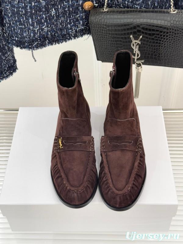 Saint Laurent YSL Letter Loaf Short Boots with Pleated Edges - KFY00430