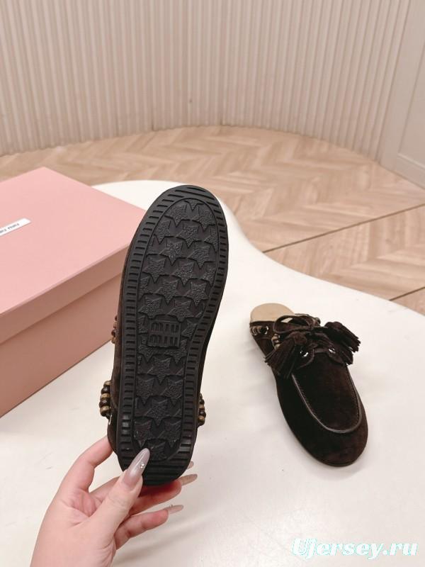 Miu Miu Fall/Winter 2025 Tassel Loafer Mule with Bead Accents - LY00320