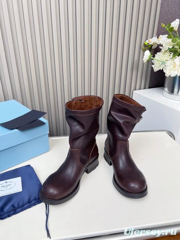 Prada 2025 SS Retro Martin Boots Motorcycle Boots - LY00350