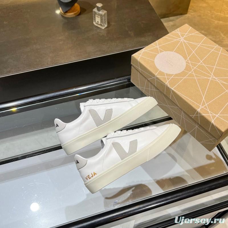 VEJA Classic White Sneakers V Logo Lace-Up Retro Flat Platform Casual Sports Shoes - LY00220