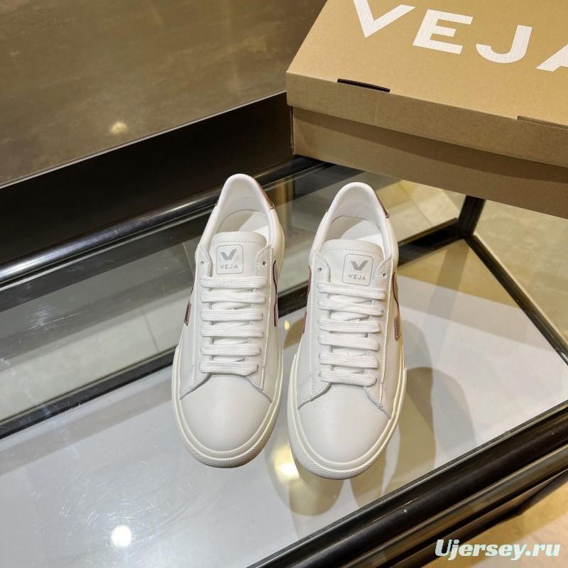 VEJA Classic White Sneakers V Logo Lace-Up Retro Flat Thick Sole Casual Sports Shoes - LY00220/LY00230