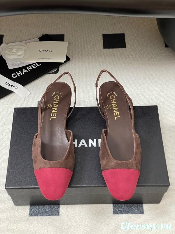 Chanel Sling-back Two-tone Suede Slingback Sandals Flat/Block Heel - KFY00280