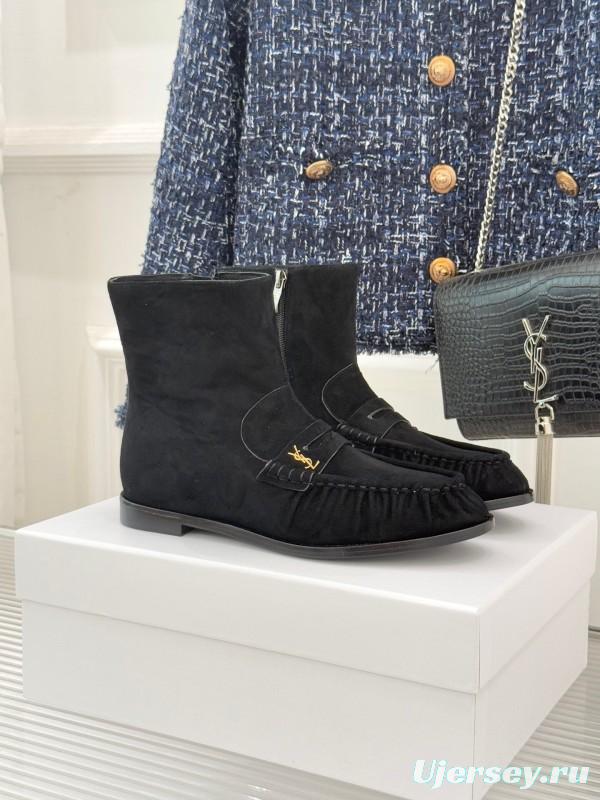 Saint Laurent YSL Letter Loaf Short Boots with Pleated Edge - KFY00430