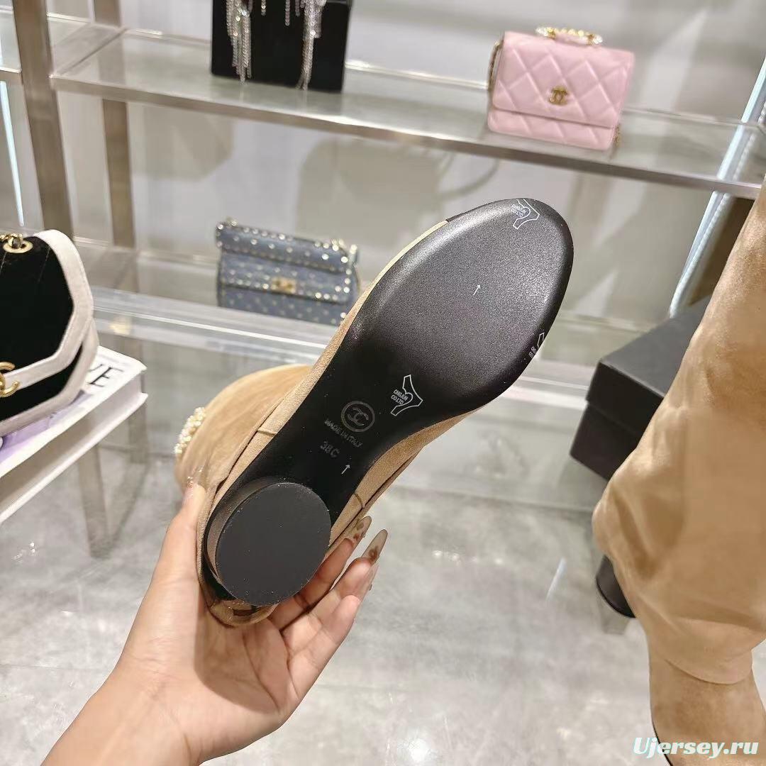 Chanel 2025/SS Small Fragrance Autumn Winter Runway Turned-Cuff Block Heel Straight Tube Boots Classic Color Block - LY00510