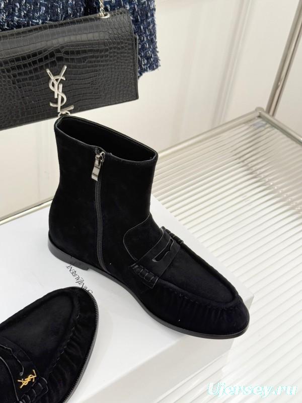 Saint Laurent YSL Letter Loaf Short Boots with Pleated Edge - KFY00430