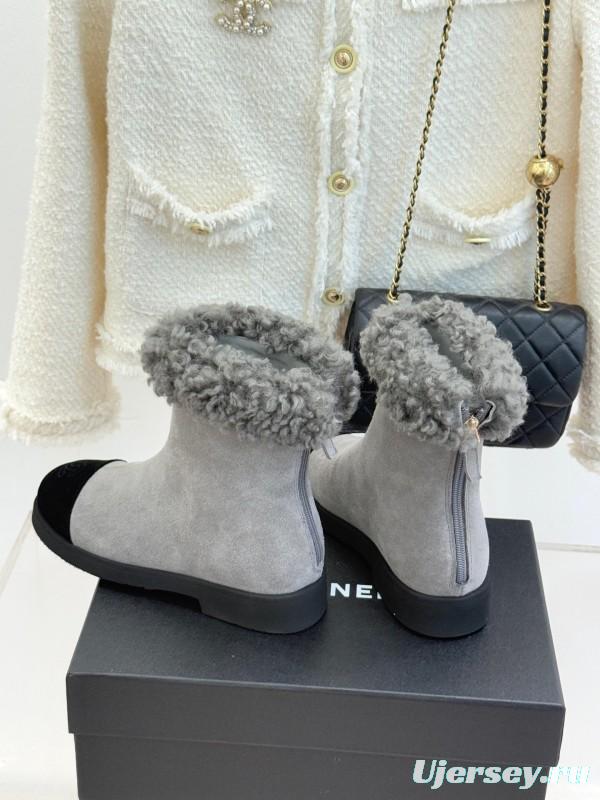 Chanel 2025/SS Double C Color-Block Shearling Snow Boots - KFY00300