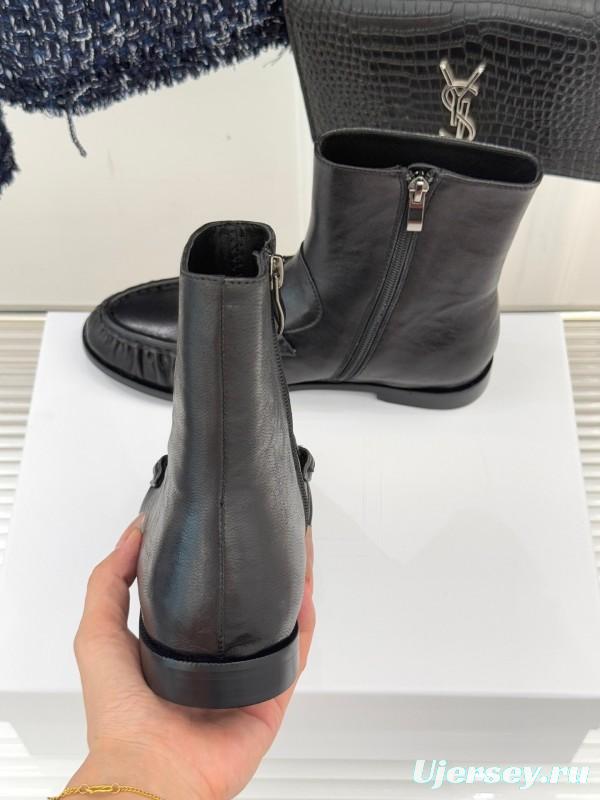 Saint Laurent YSL Letter Loaf Short Boots with Pleated Trim - KFY00430