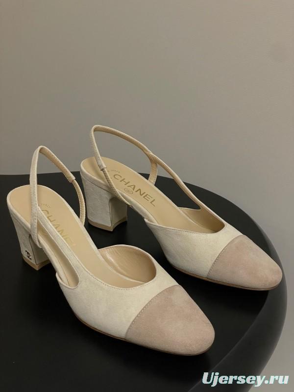 Chanel Sling-back Two-tone Suede Slingback Sandals Flat/Heeled - KFY00280