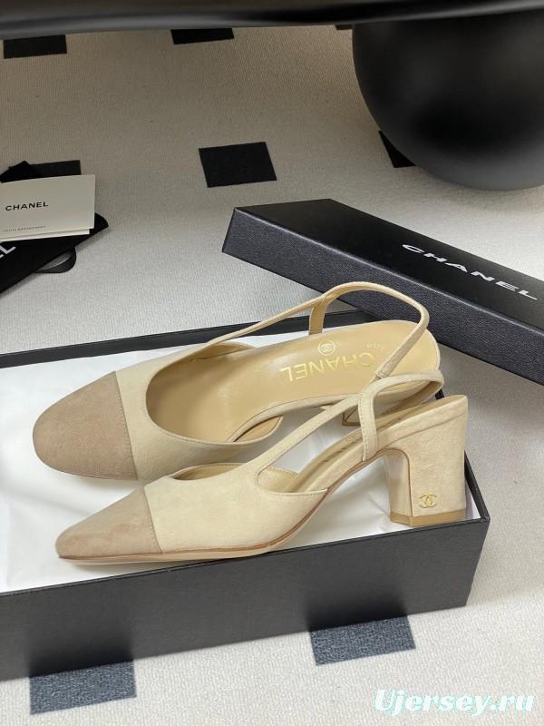 Chanel Sling-back Two-tone Suede Slingback Sandals Flat/Heeled - KFY00280
