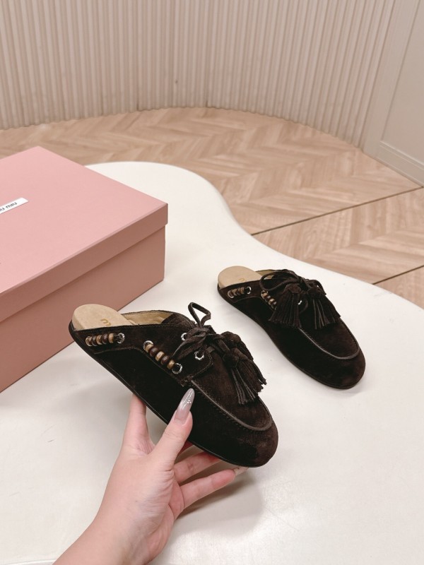 Miu Miu Fall/Winter 2025 Tassel Loafer Mule with Bead Accents - LY00320
