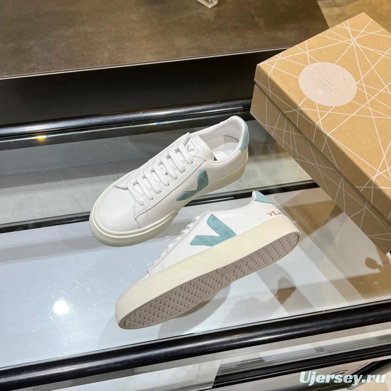 VEJA Classic White Sneakers V Logo Lace-Up Retro Flat Platform Casual Sports Shoes - LY00220