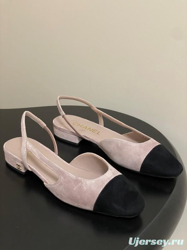 Chanel Sling-back Two-tone Suede Slingback Sandals Flat/Block Heel - KFY00280