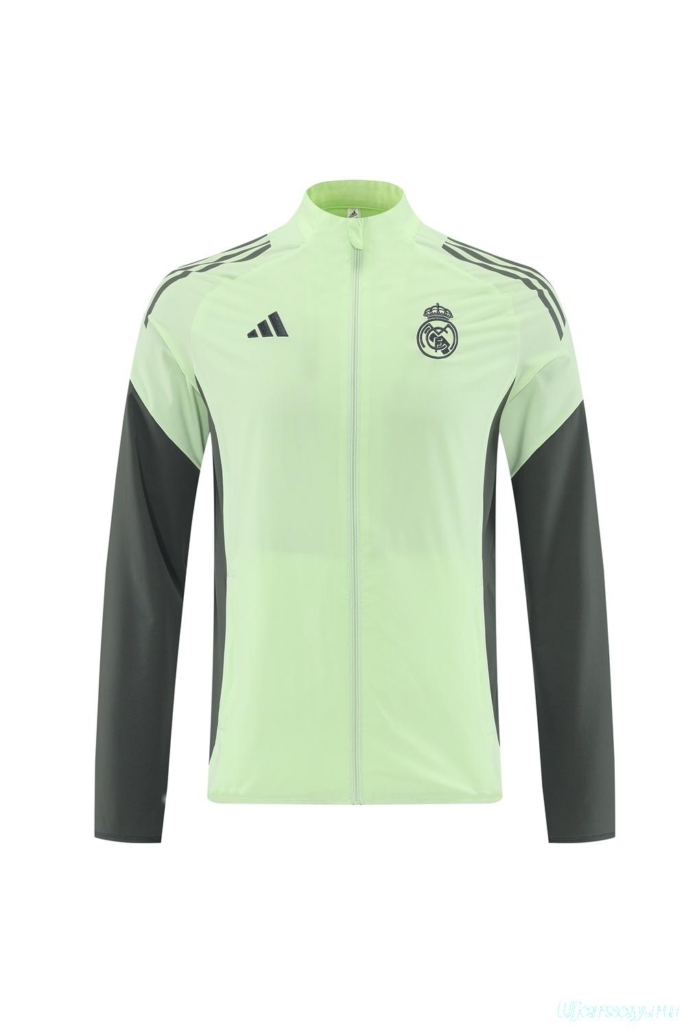 25/26 Real Madrid Light Green Half Zipper Jacket+Long Pants S-3XL