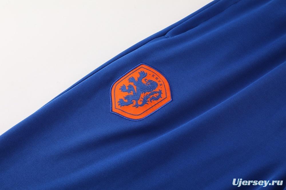 2025 Netherlands Blue Half Zipper Jacket+Long Pants