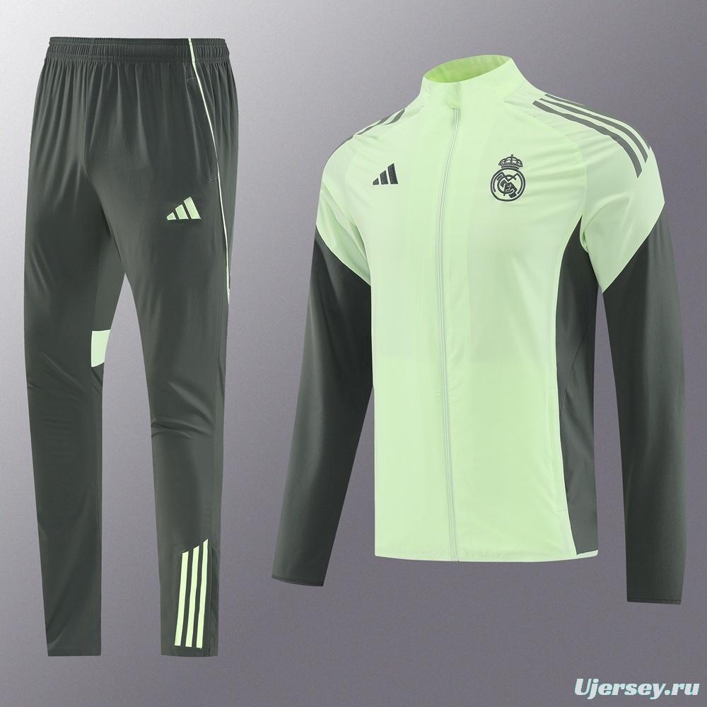 25/26 Real Madrid Light Green Half Zipper Jacket+Long Pants S-3XL