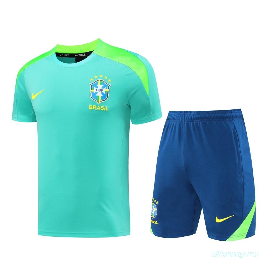 2025 Brazil Lake Green Short Sleeve+Soccer Shorts