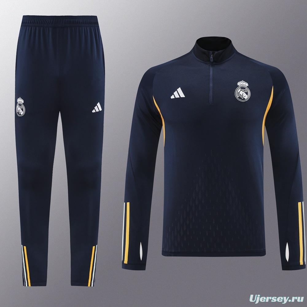 25/26 Real Madrid Royal Blue Half Zipper Jacket+Long Pants