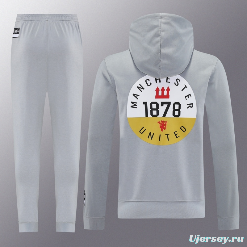 25/26 Manchester United Gray Half Zipper Jacket+Long Pants S-2XL