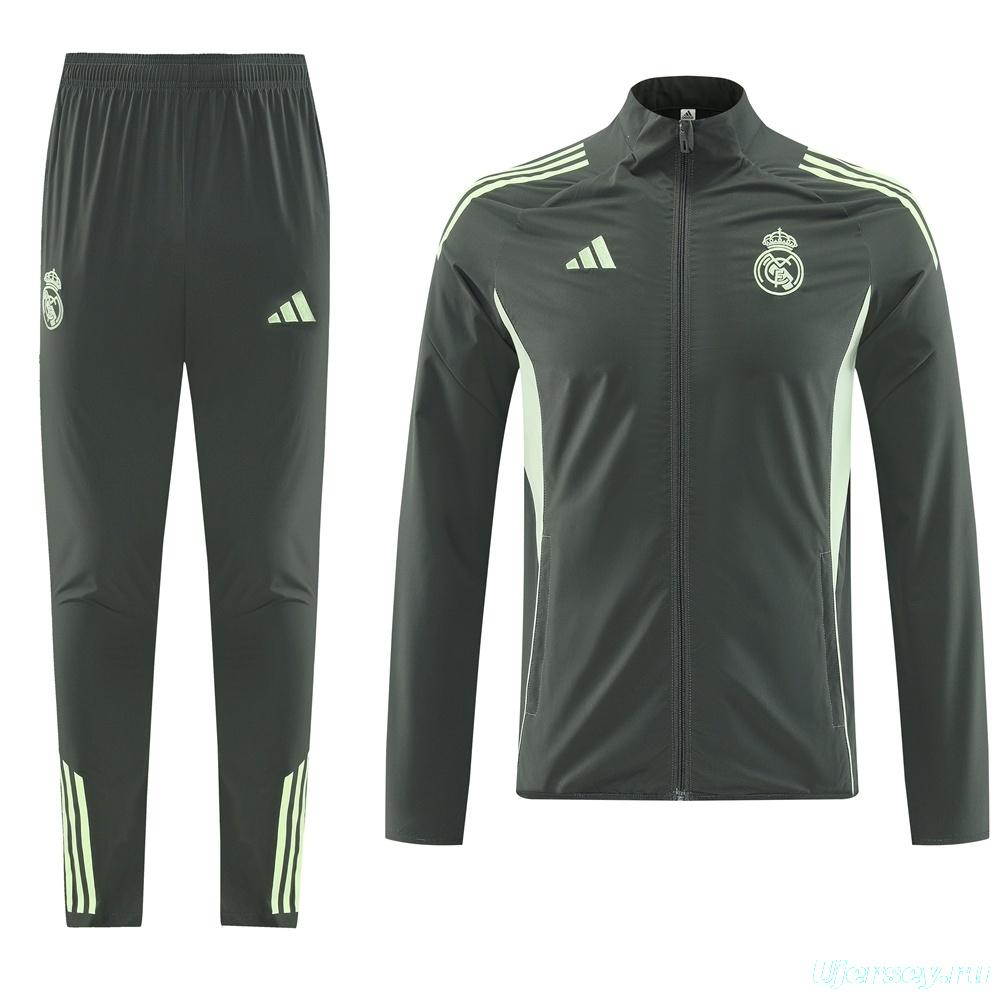 25/26 Real Madrid Dark Green Half Zipper Jacket+Long Pants S-3XL
