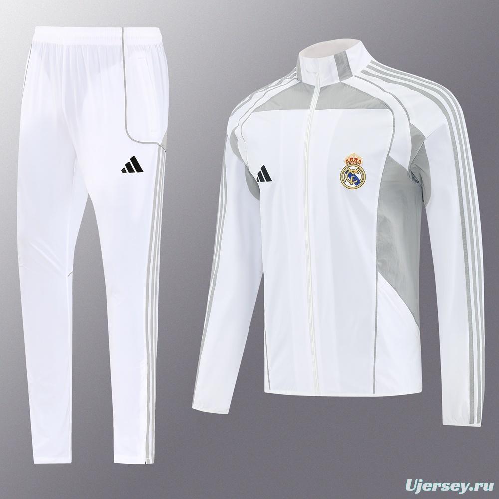 25/26 Real Madrid White Half Zipper Jacket+Long Pants S-3XL