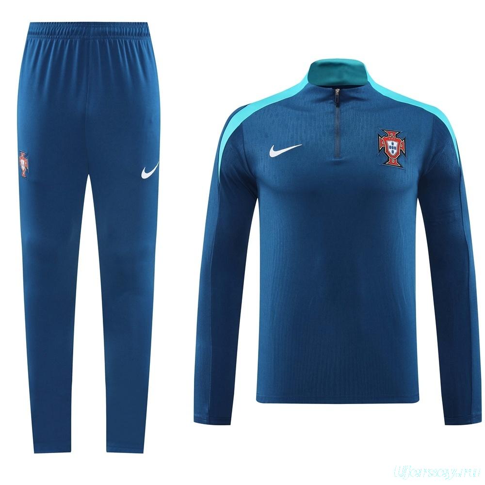 2025 Portugal Royal Blue Half Zipper Jacket+Long Pants