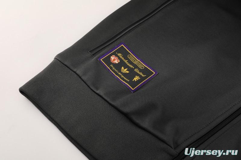 25/26 Manchester United 08 Dark Gray Half Zipper Jacket+Long Pants S-2XL