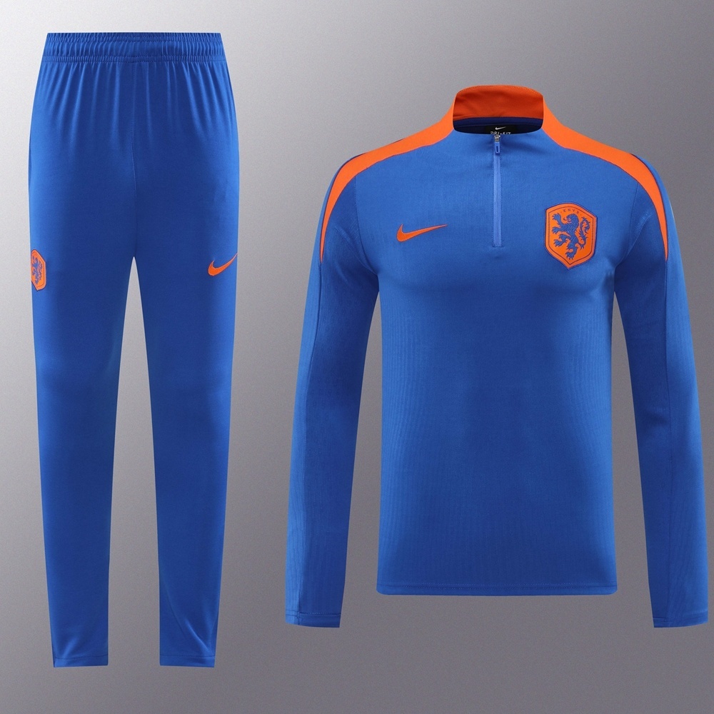2025 Netherlands Blue Half Zipper Jacket+Long Pants