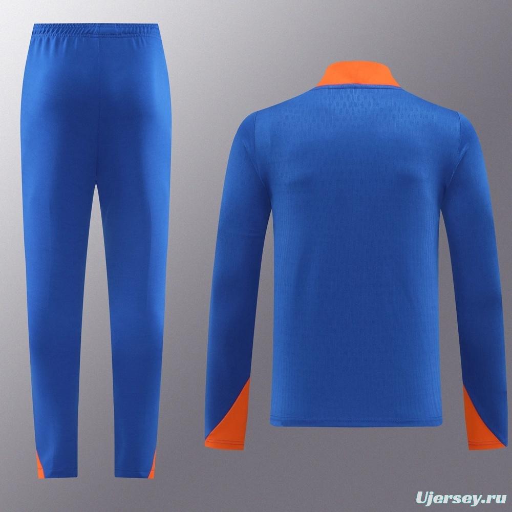 2025 Netherlands Blue Half Zipper Jacket+Long Pants