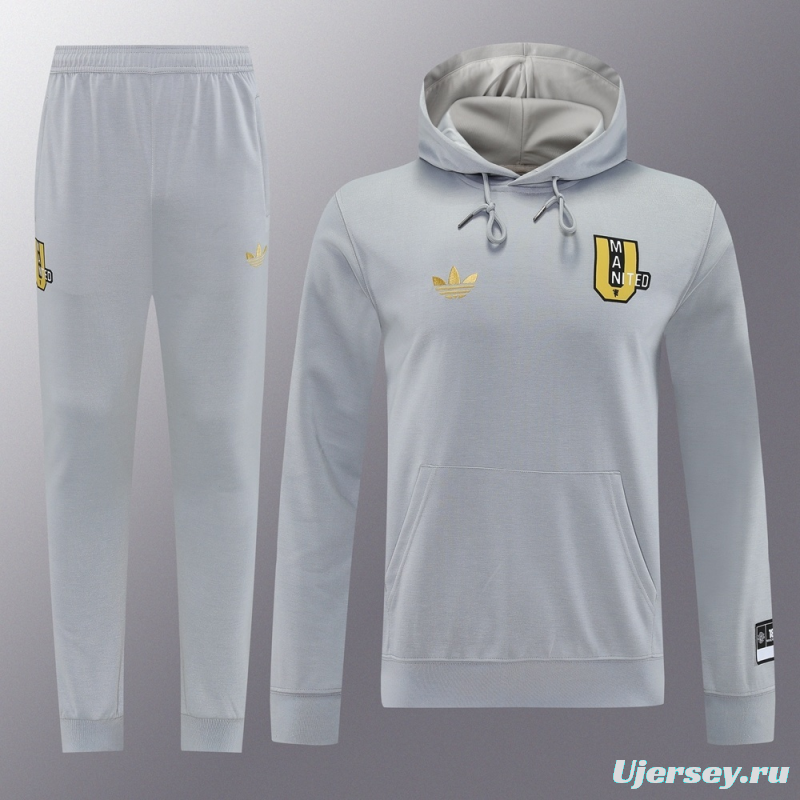 25/26 Manchester United Gray Half Zipper Jacket+Long Pants S-2XL