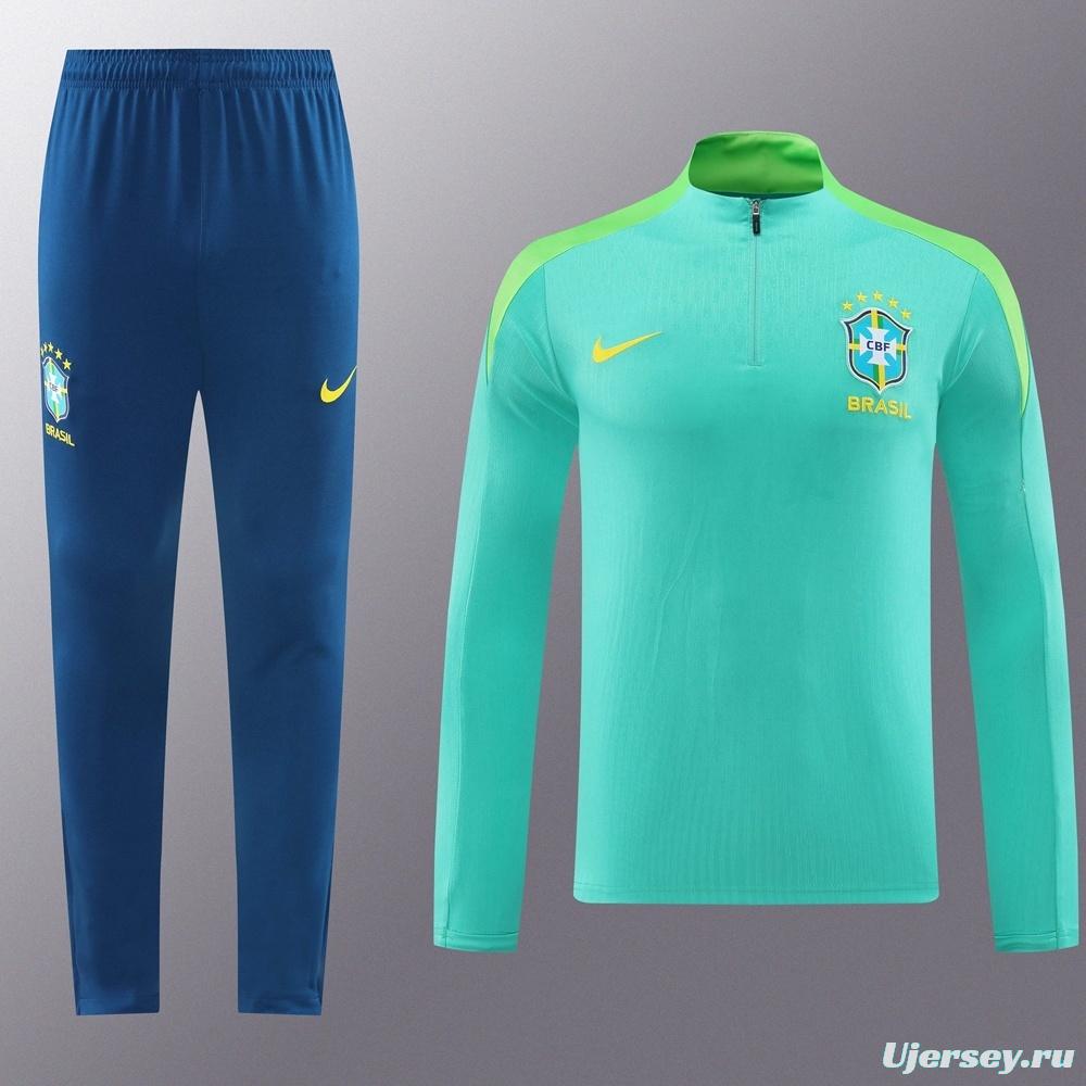 2025 Brazil Lake Green Half Zipper Jacket+Long Pants