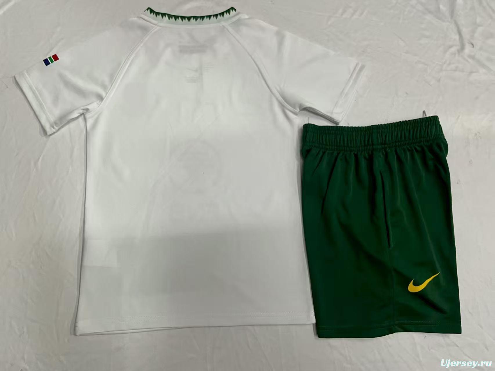 2026 Kids South Africa Away Springboks White with Green Trim Rugby Jersey