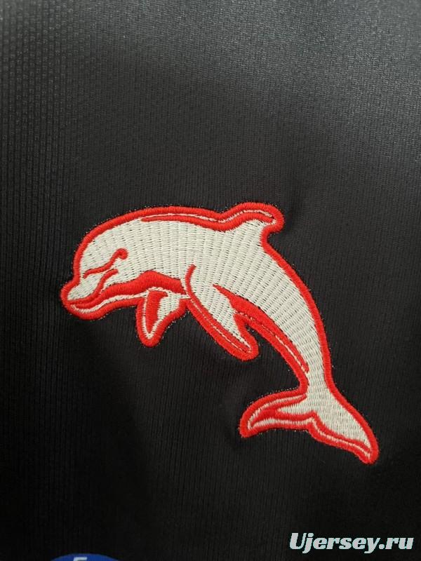 2025 Redcliffe Dolphins Red with Tonal Hoops Home Jersey