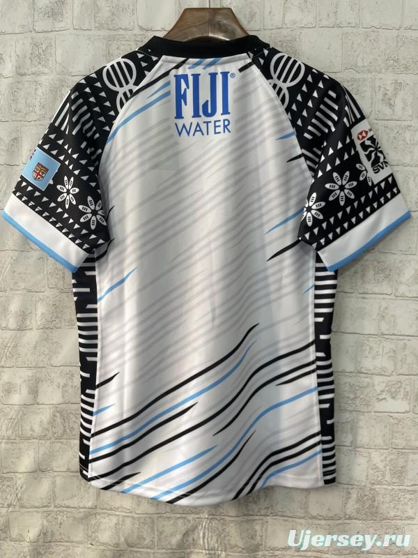 2025 Fiji 7s White with Wave Pattern and Traditional Tapa Cloth Design Jersey