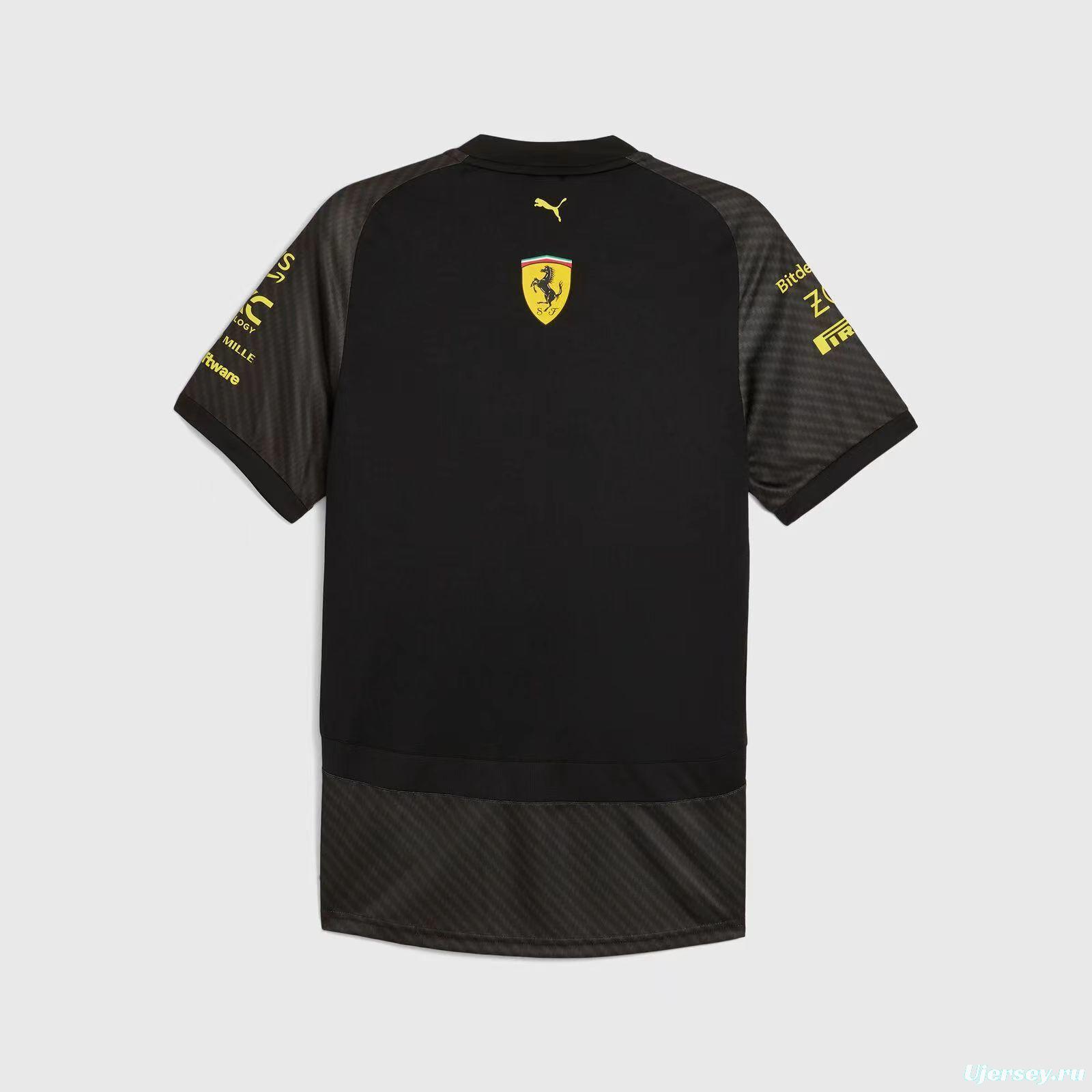 2024 F1 Scuderia Ferrari Black with Carbon Fiber Pattern Team Jersey