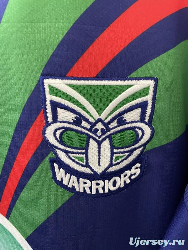 25/26 New Zealand Warriors Navy Blue with Green and Red Diagonal Stripes and Circular Gradient Heritage Jersey