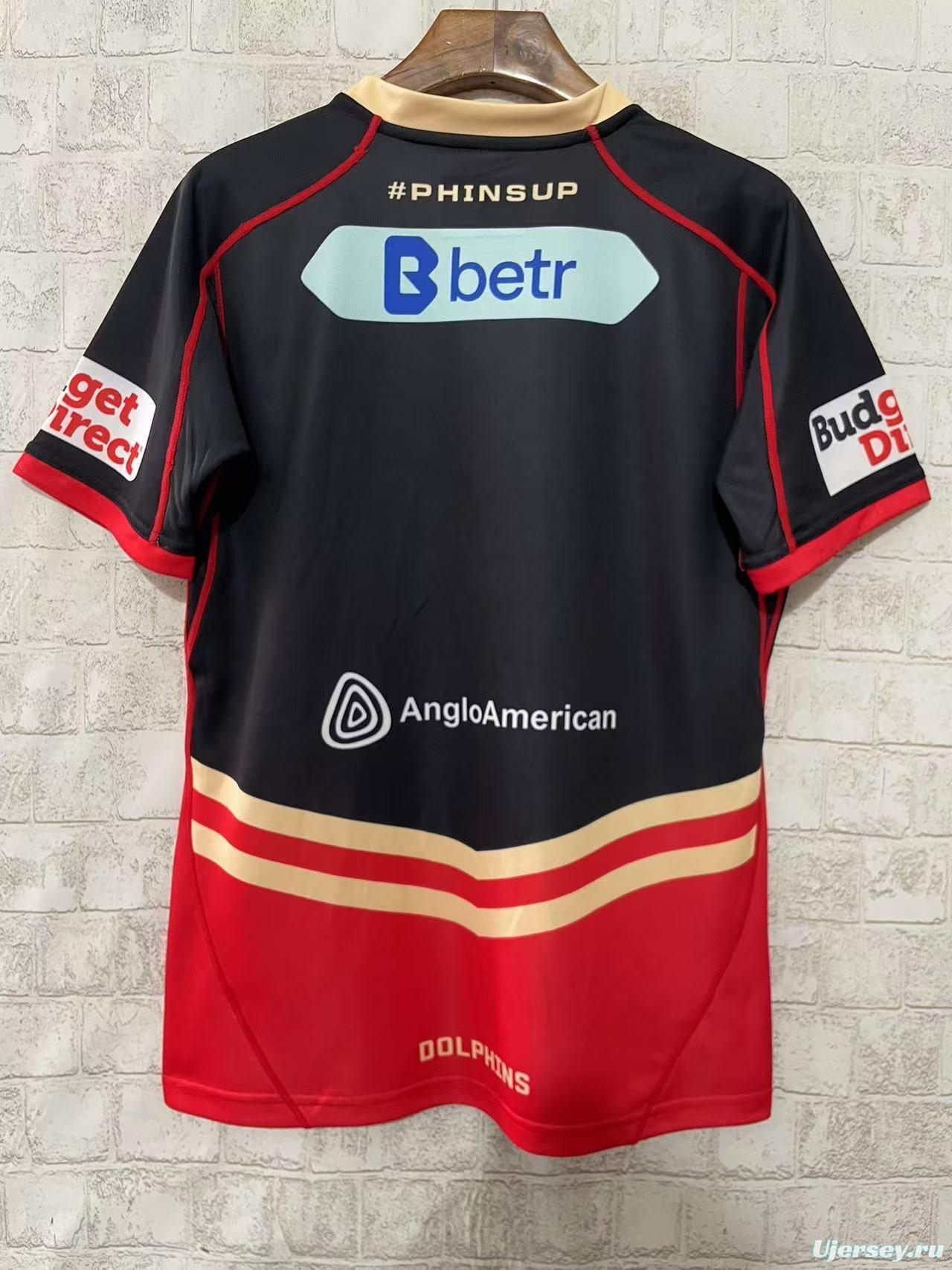 2025 Redcliffe Dolphins Red with Tonal Hoops Home Jersey
