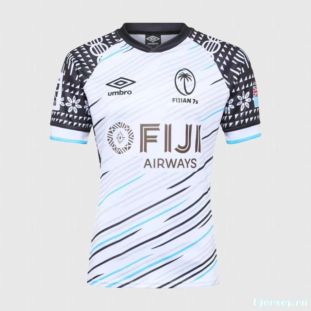 2025 Fiji 7s White with Wave Pattern and Traditional Tapa Cloth Design Jersey