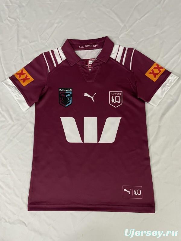 2025 Kids Queensland Maroons Maroon with White Stripes Jersey